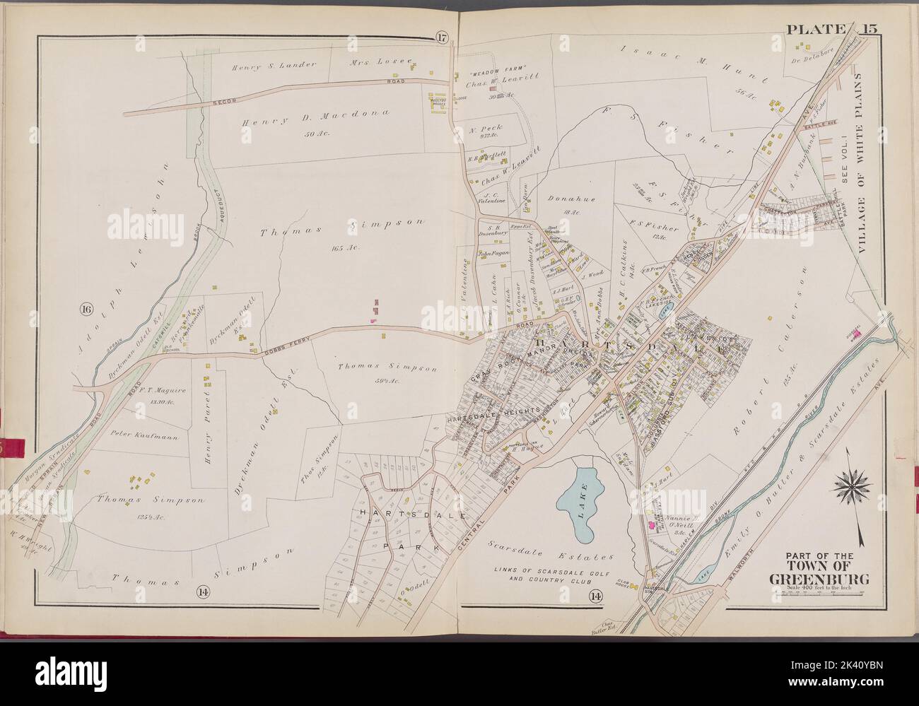 Westchester, V. 2, doppelseitige Platte Nr. 15 Karte begrenzt durch Secor Rd., Walworth Ave., Old Sprain Rd. Kartografisch. Atlanten, Karten. 1910 - 1911. Lionel Pincus und Princess Firyal Map Division. Westchester County (N.Y.), Immobilien , New York (Bundesstaat) , Westchester County Stockfoto