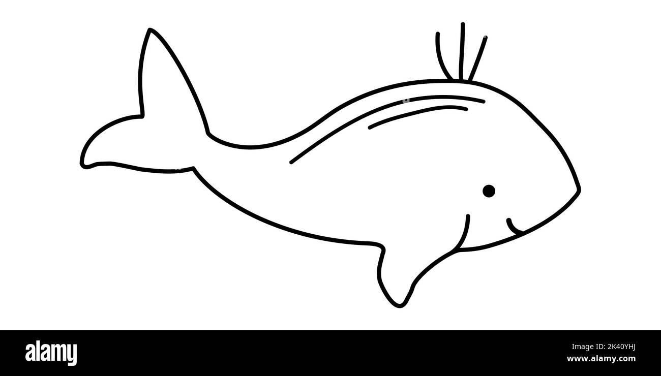Lustige Delphinin Hand gezeichnete Doodle Syule. Niedliche Unterwasser-Tier. vektor-Illustration Stock Vektor