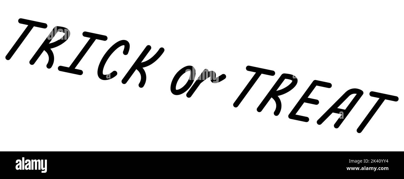 Trick or Treat. Beschriftung. Silhouette. Vektorgrafik. Umriss auf einem isolierten weißen Hintergrund. Halloween-Schriftzug. Einschüchternder Slogan. Stock Vektor
