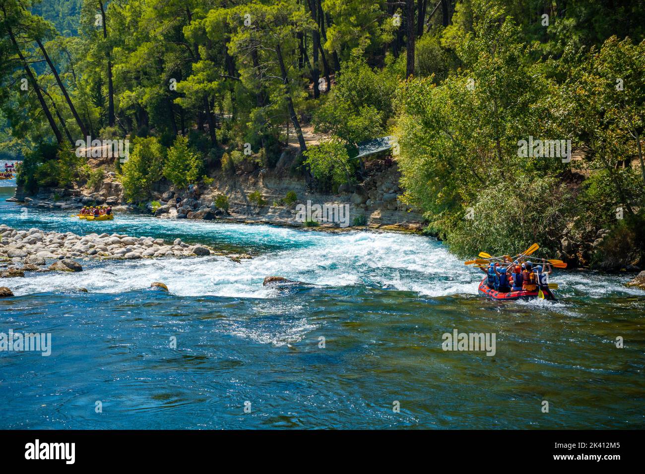 Canyoning- und Raftingtour des Koprucay-Flusses in Manavgat von Antalya, Türkei Stockfoto