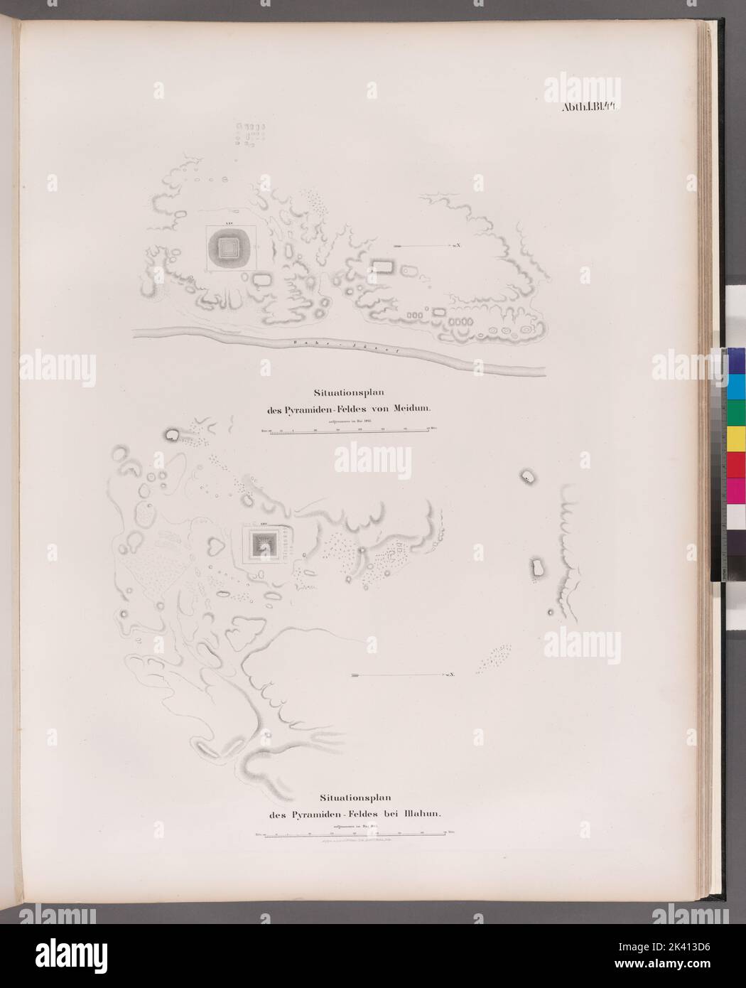 Situationsplan des Pyramiden-Feldes von Meidum; Situationsplan des Pyramiden-Feldes bei Illahun. 1849 - 1856. Lepsius, Richard, 1810-1884. Kartografisch. Ausdrucke. Allgemeine Forschungsabteilung. Ägypten , Altertümer, Pyramiden , Ägypten, Pyramide von Sesostris II (Ägypten) Stockfoto