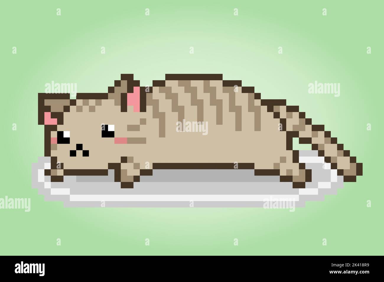 Pixel 8 Bit faule Katze. Tiere für Spielelemente in Vektorgrafik. Stock Vektor