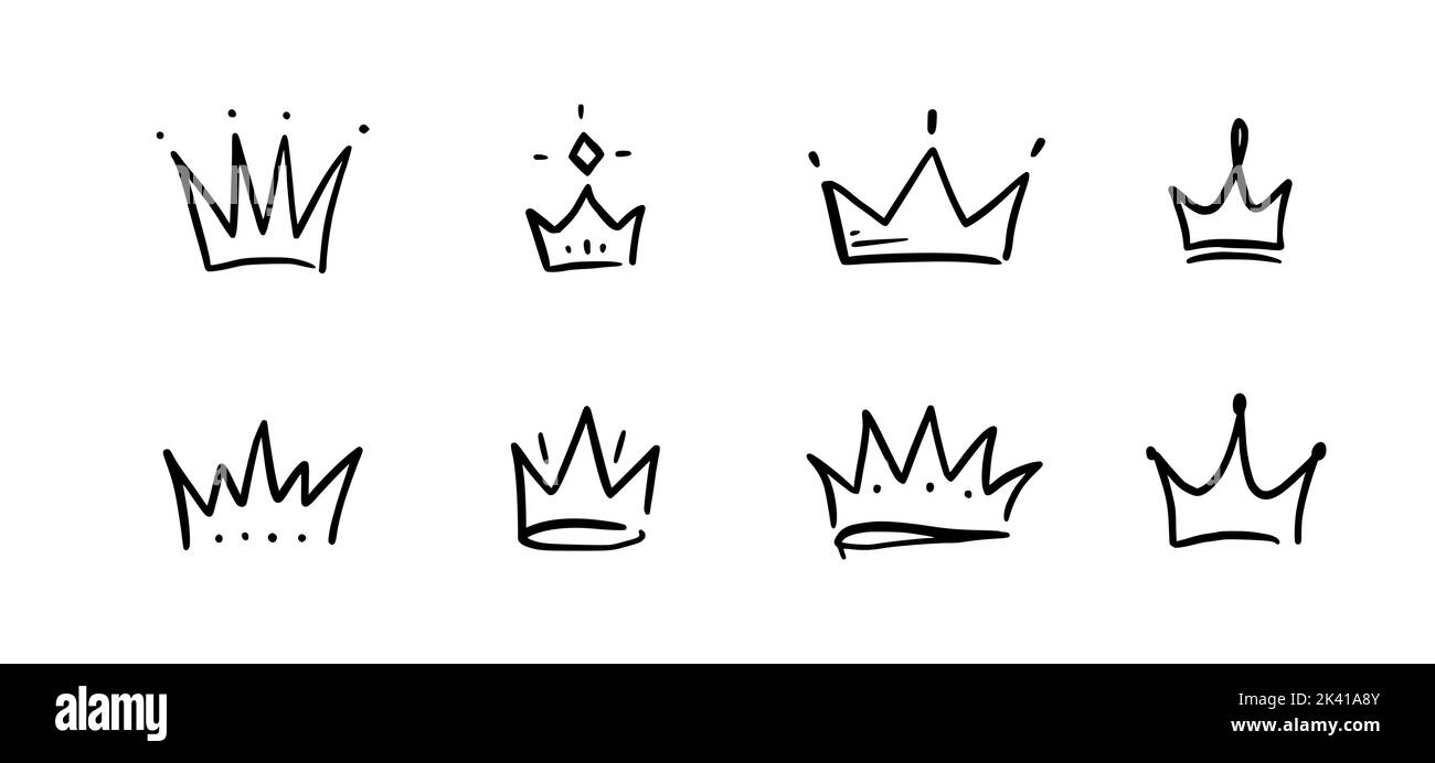 Handgezeichnetes Set Mit Doodle Crown Doodle Prinzessin Krone K nigin handgezeichnetes-set-mit-doodle-crown-doodle-prinzessin-krone-k-nigin