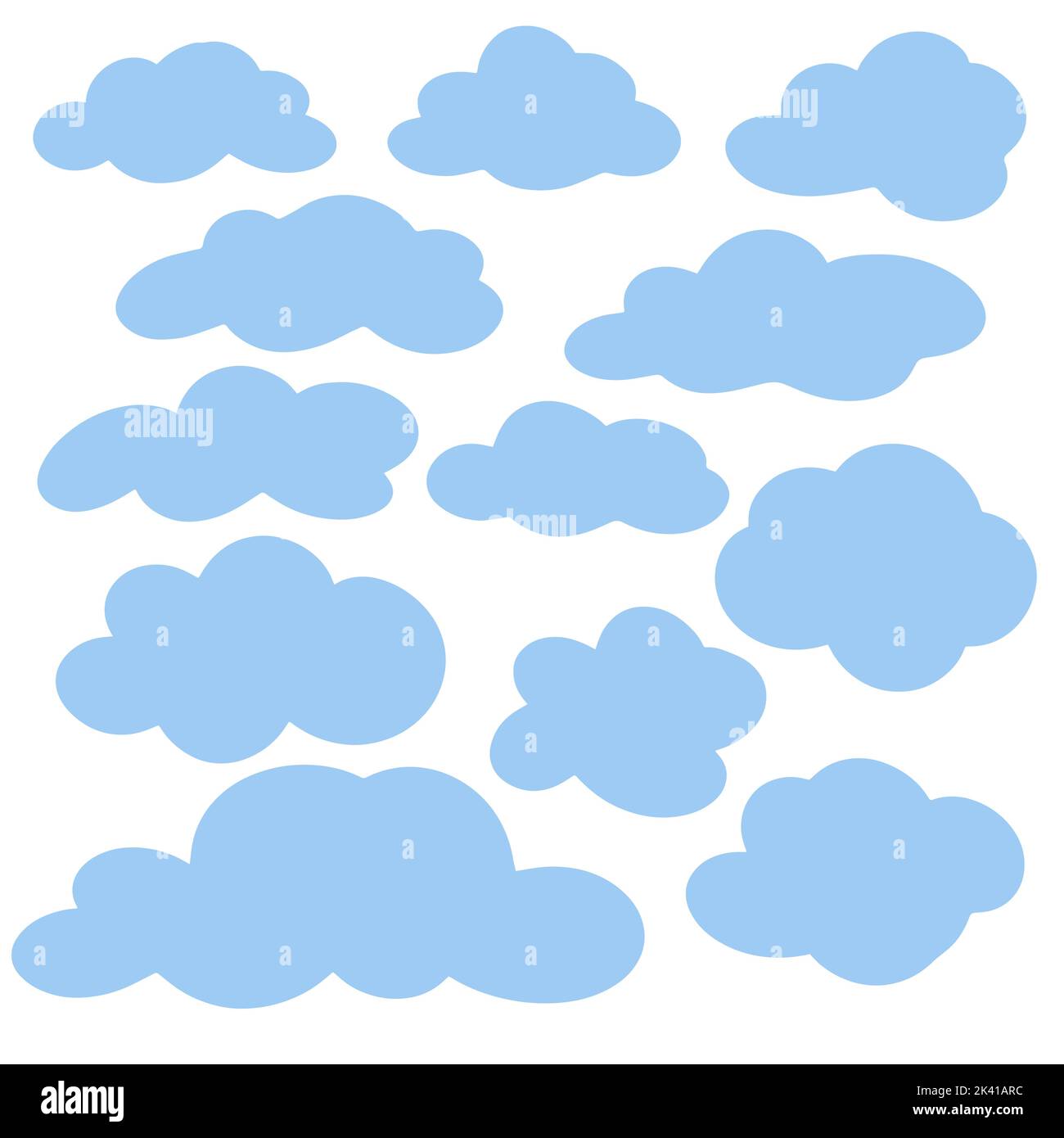 Blue Clouds Cartoon-Set. Cliparts flauschige Wolken in verschiedenen Größen und Formen. Sammlung von Comic Luftblasen Vektor Illustration Stock Vektor