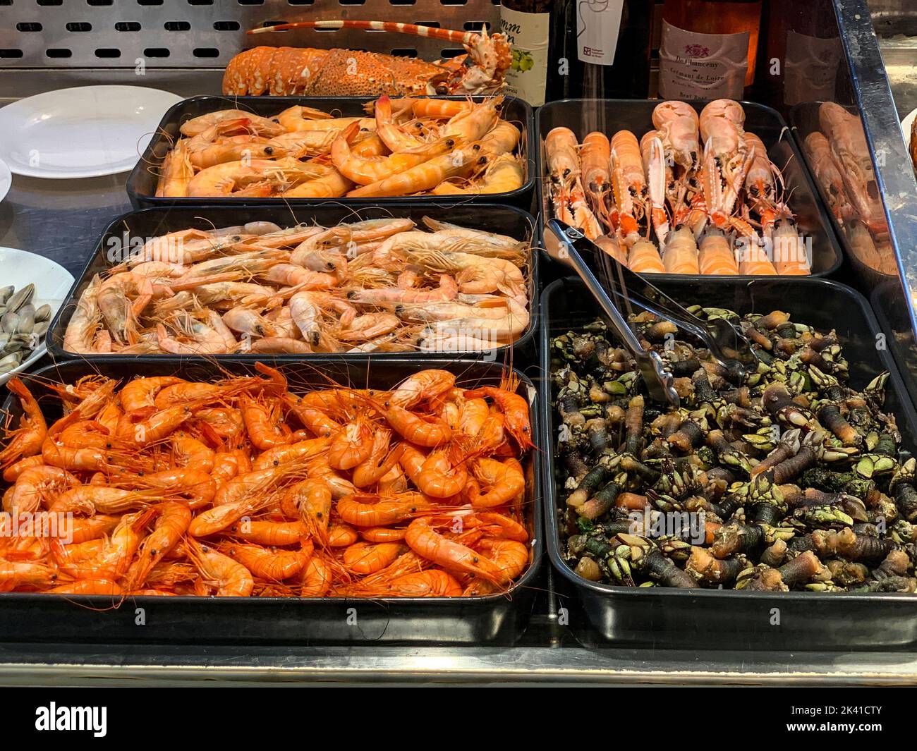 Spanien, Madrid. Meeresfrüchte auf dem San Miguel Markt. Stockfoto