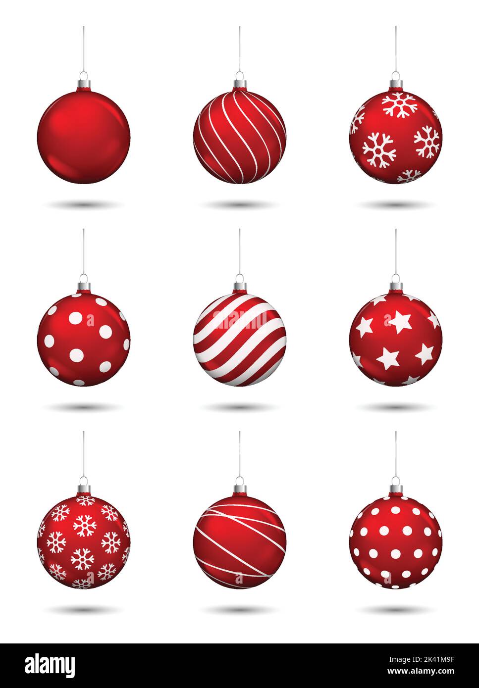 Rote weihnachtskugeln Dekoration isoliert auf weißem Hintergrund. Stock Vektor