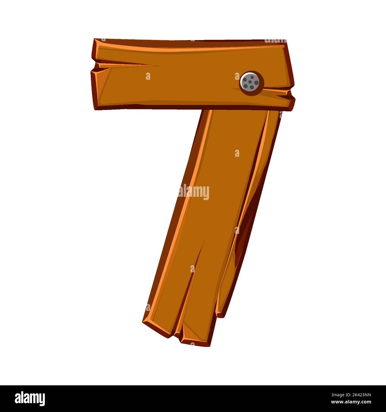 Holznummer 7, Cartoon-Holzdiele in sieben Ziffern Stock Vektor