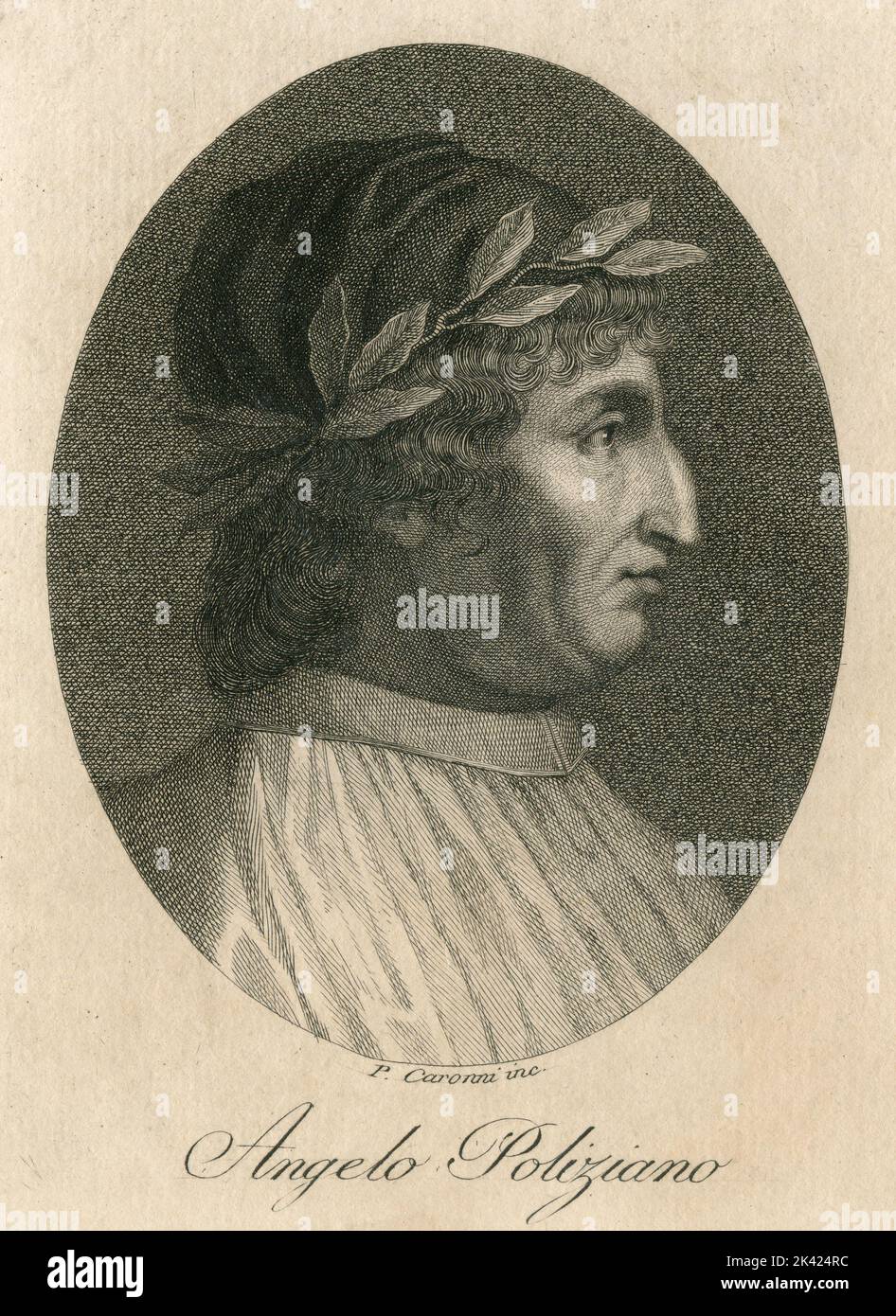Porträt des italienischen Dichters und Gelehrten Angelo Poliziano, 1800 ca. Stockfoto