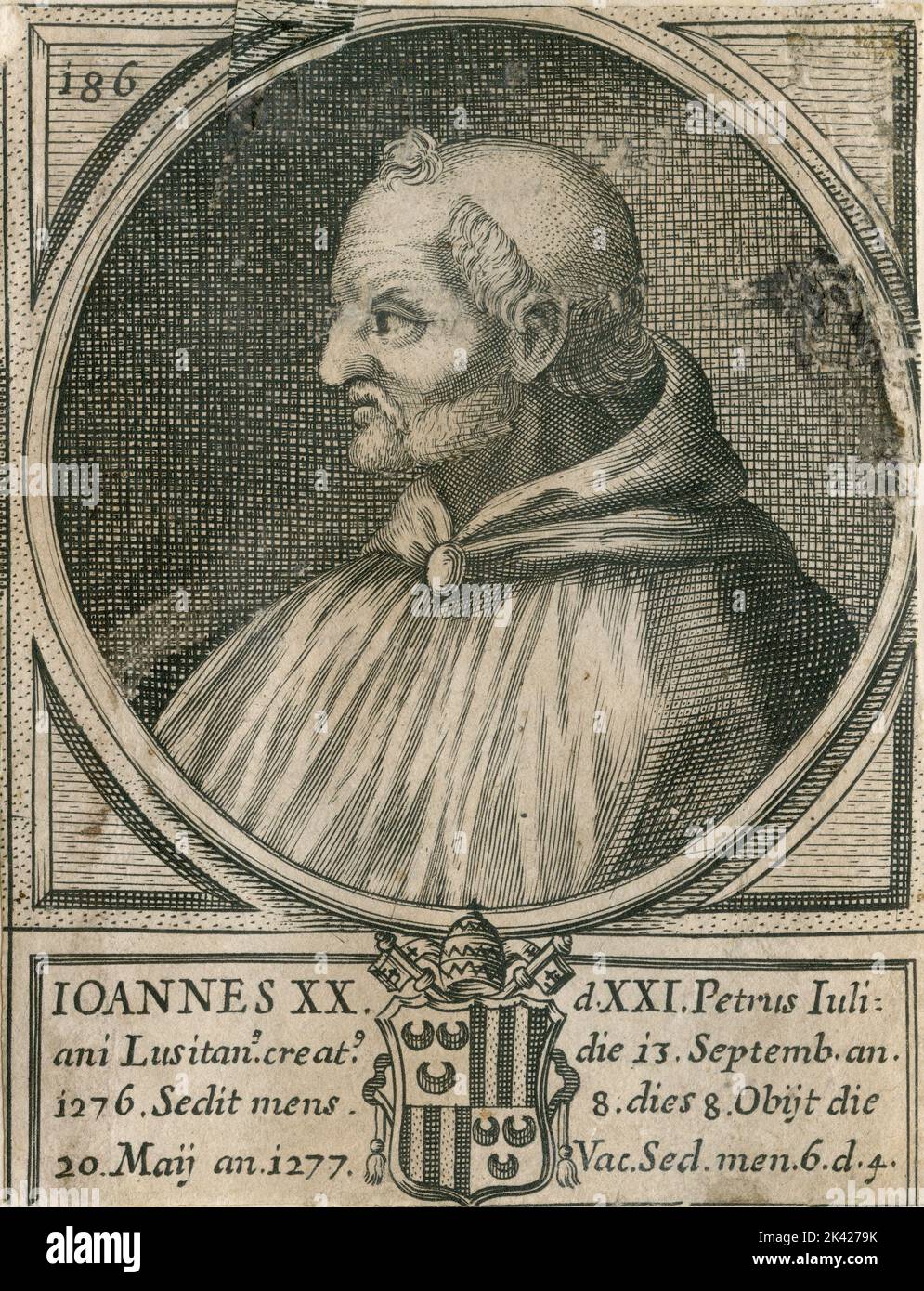 Porträt von Papst Ioannes XX, Stich aus dem Summorum Romanorum Pontificum von Giovanni Giacomo de' Rossi, 1675 Stockfoto