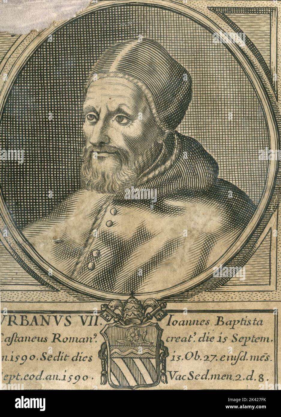 Porträt des Papstes Urbanus VII., Stich aus dem Summorum Romanorum Pontificum von Giovanni Giacomo de' Rossi, 1675 Stockfoto