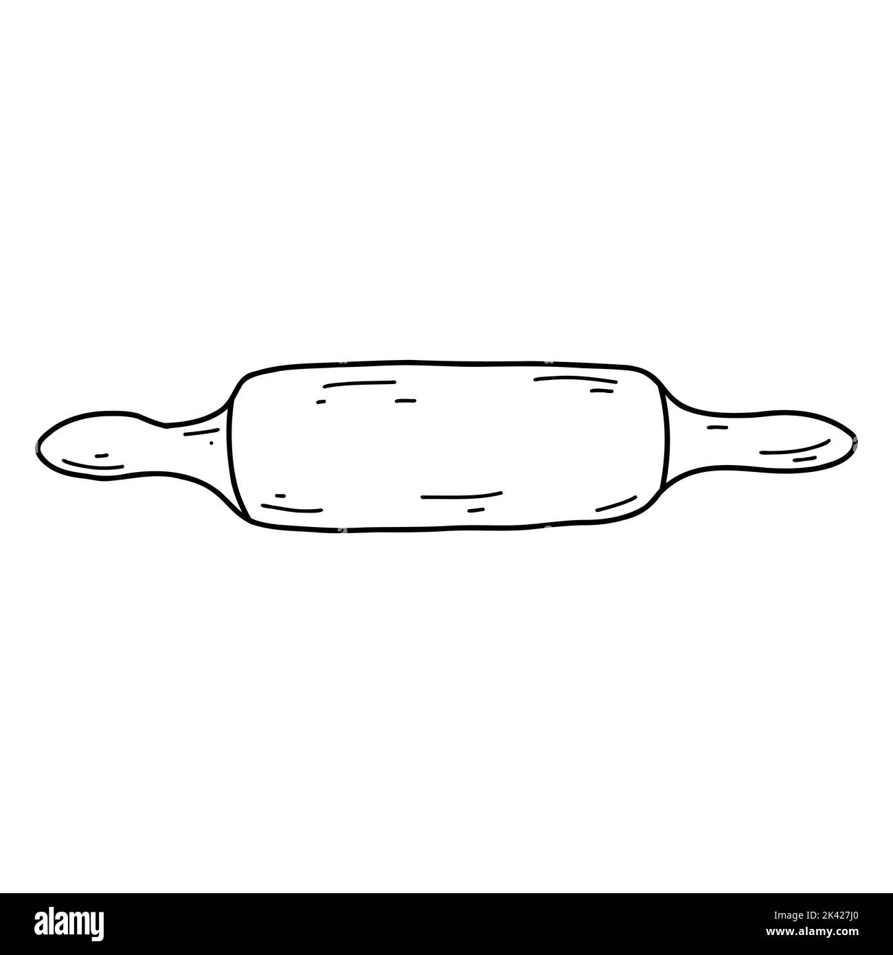 Doodle-Nudelholz im handgezeichneten Stil. Skizzenvektor Illustration von Holz Teigwalze, Küche Backwerkzeuge. Stock Vektor