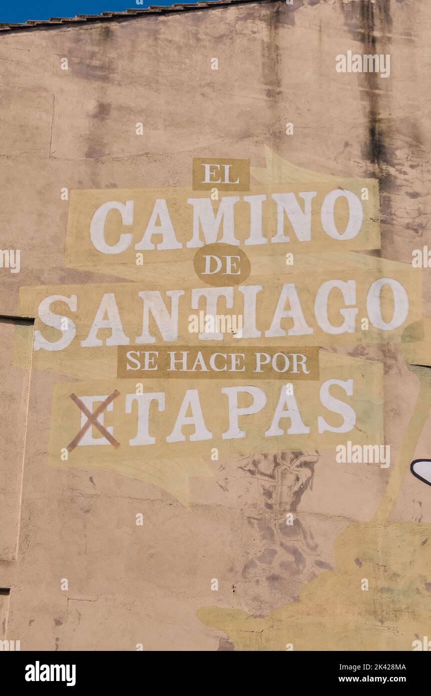 Wandgemälde in der Stadt Logroño auf dem Camino de Santiago, La Roja, Spanien Stockfoto