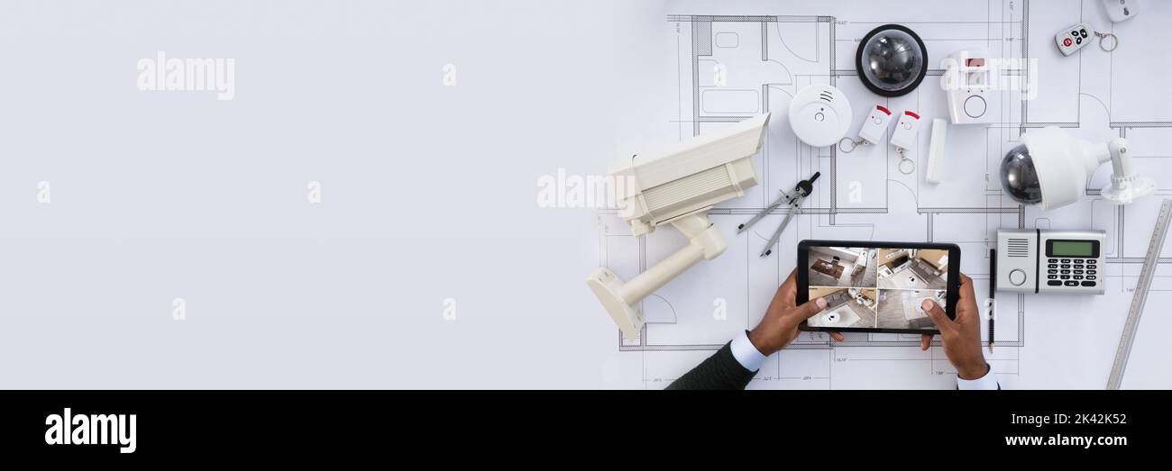 Sicherheitszugriffskontrolle. CCTV-Alarmgeräte für Heimbüros Stockfoto