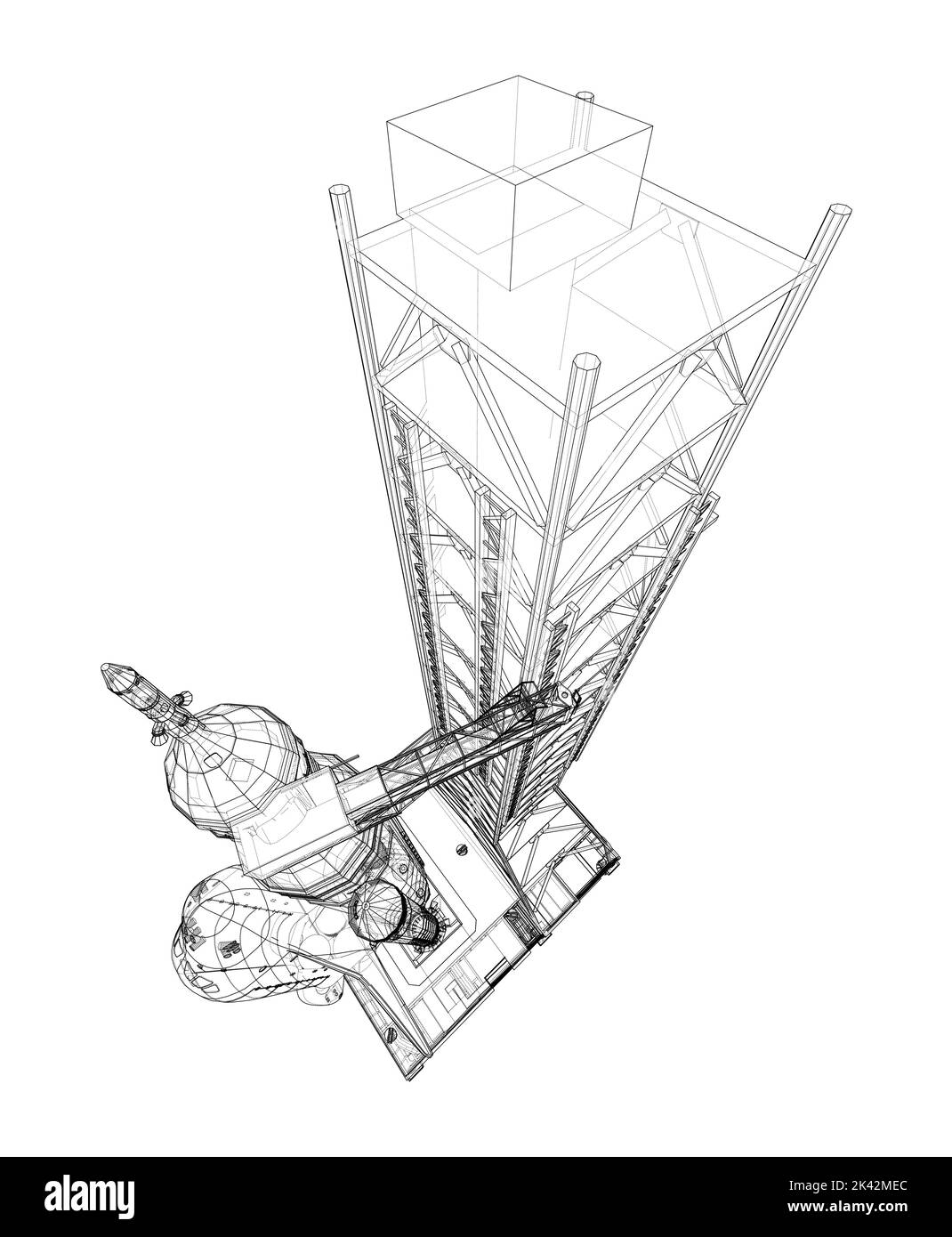 Space Rocket auf der Startrampe. Vektorrendering von 3D Stock Vektor