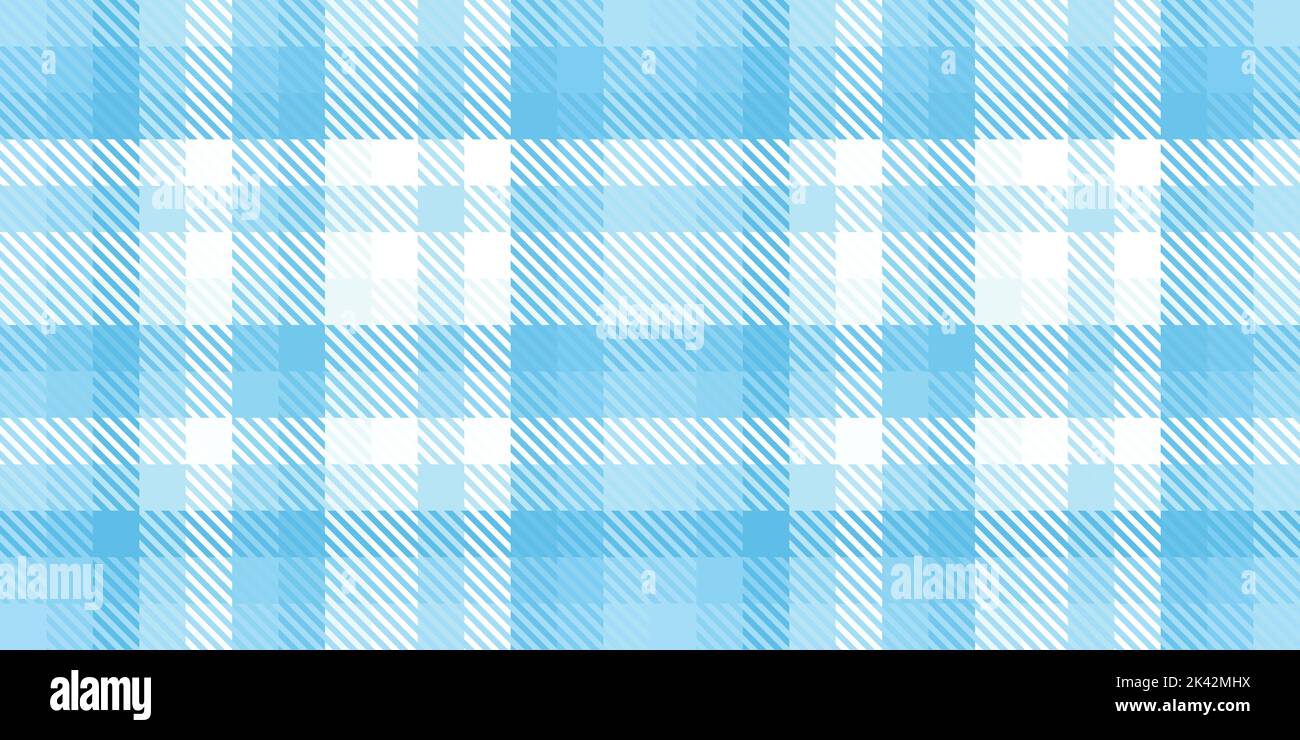 Nahtloses, verspieltes Muster in hellblau-pastellfarbener kariertem Gewebe. Abstrakte geometrische niedliche Checker Patchwork Quadrate Hintergrund Textur. Geburtstag des Jungen, Stockfoto