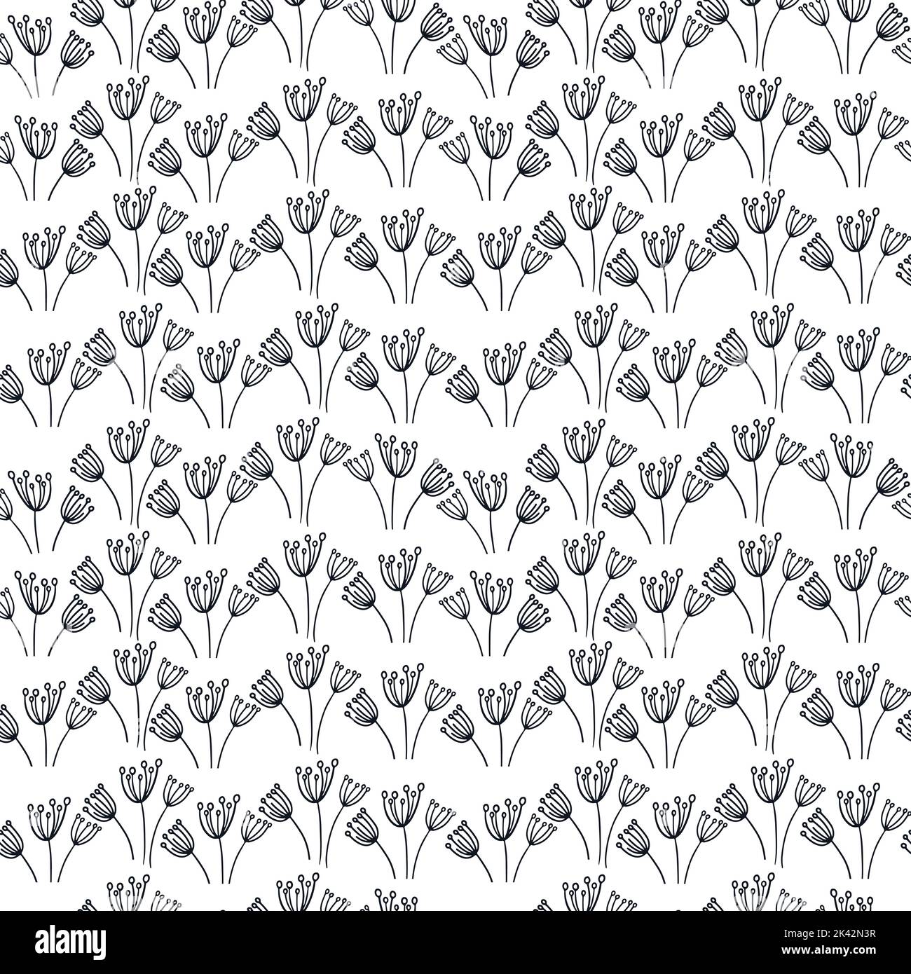 Nahtloses Muster mit Konturzweig im Doodle-Cartoon-Stil. Vektor-Illustration der Natur Hintergrund mit Umriss Blätter. Stock Vektor