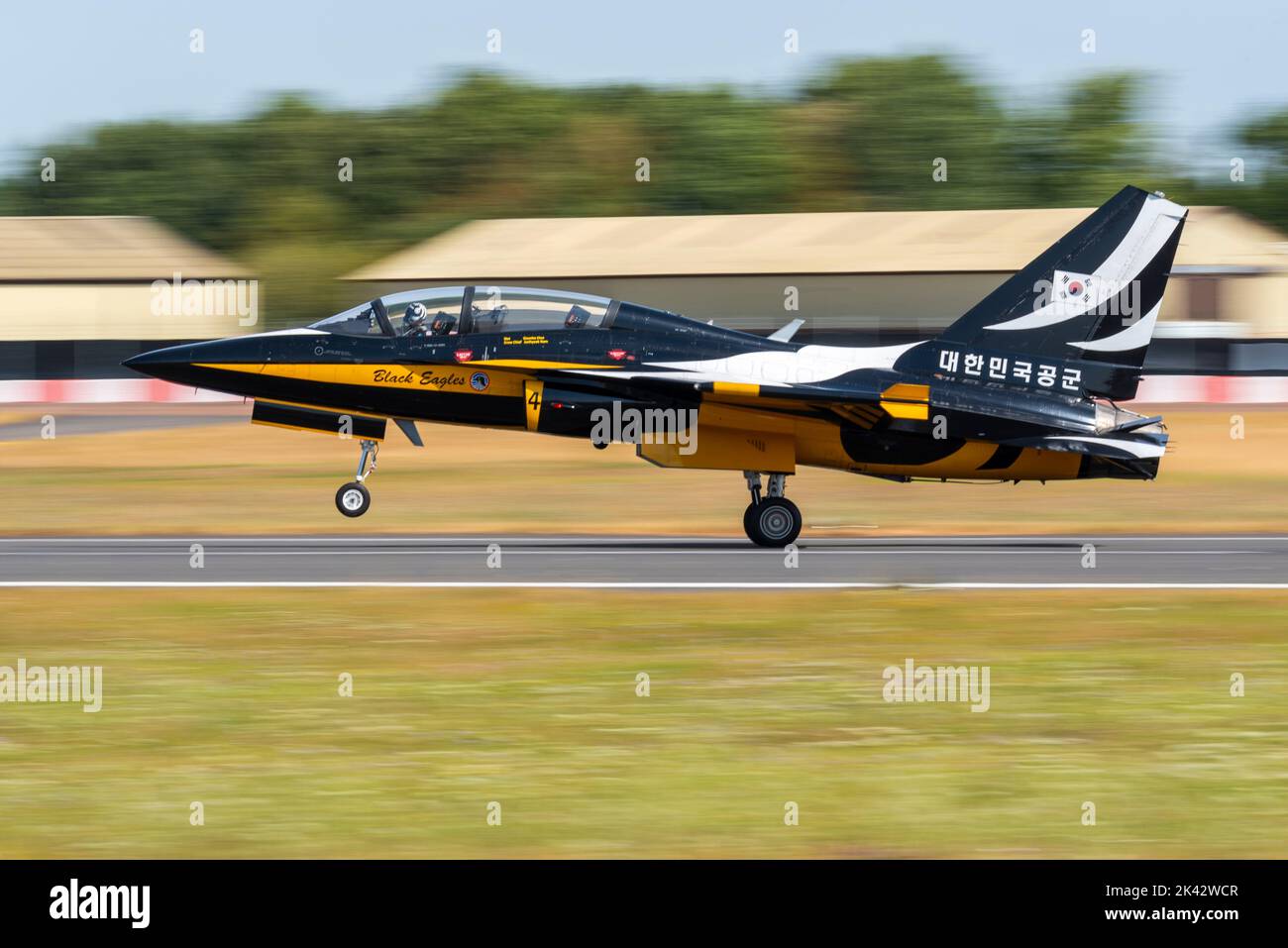 Luftwaffe der Republik Korea Black Eagles Display das Team landete auf der Royal International Air Tattoo, RIAT Airshow, RAF Fairford, Großbritannien. Südkoreaner Stockfoto