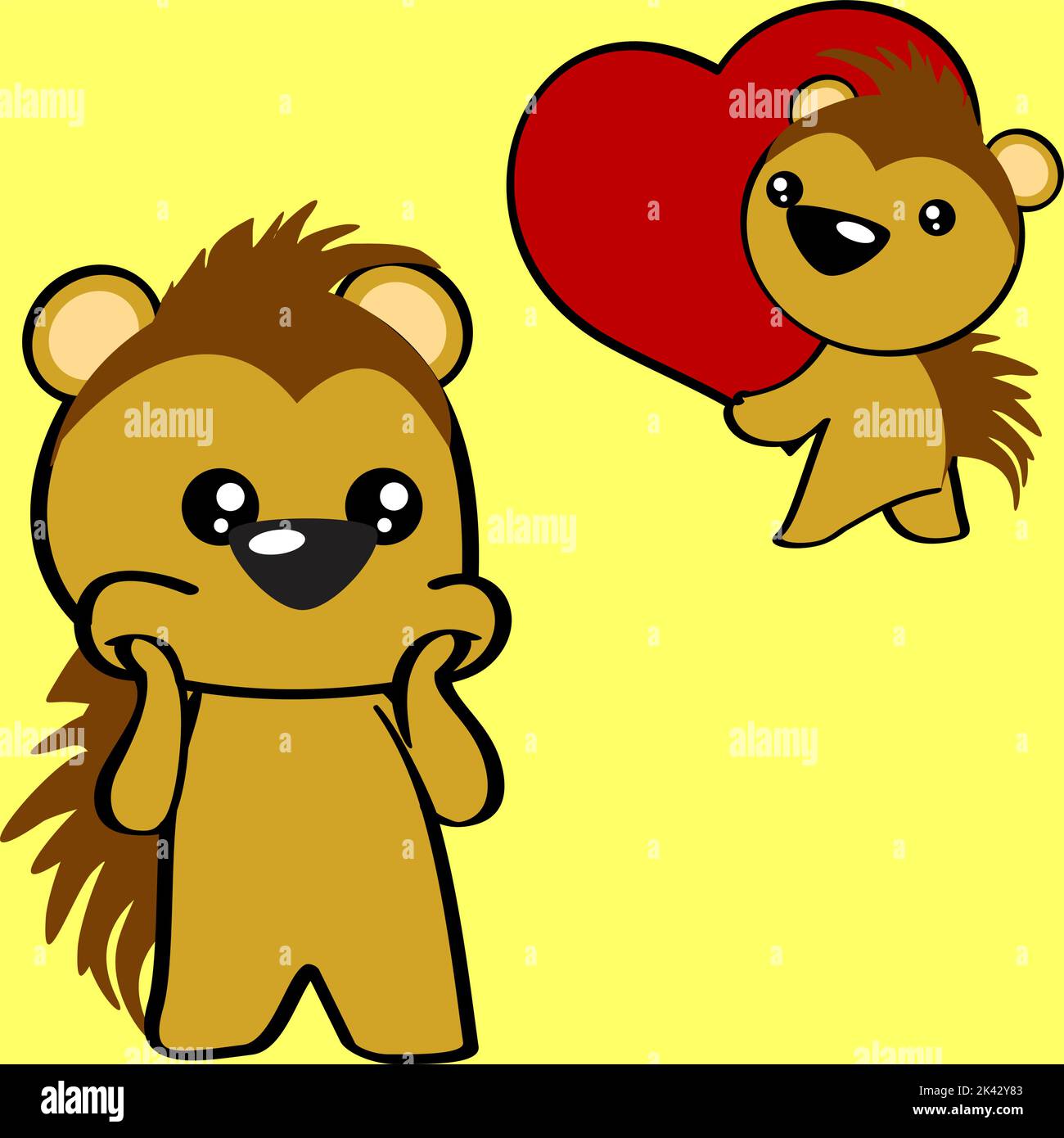chibi kleines Baby Stachelschwein Cartoon hält valentine rotes Herz Illustration Pack im Vektor-Format Stock Vektor
