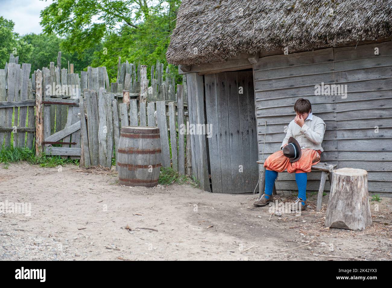 Plimoth Patuxet repliziert die ursprüngliche Siedlung der Pilger in der Plymouth Colony, wo die erste Danksagerei 1621 stattgefunden haben könnte. Stockfoto