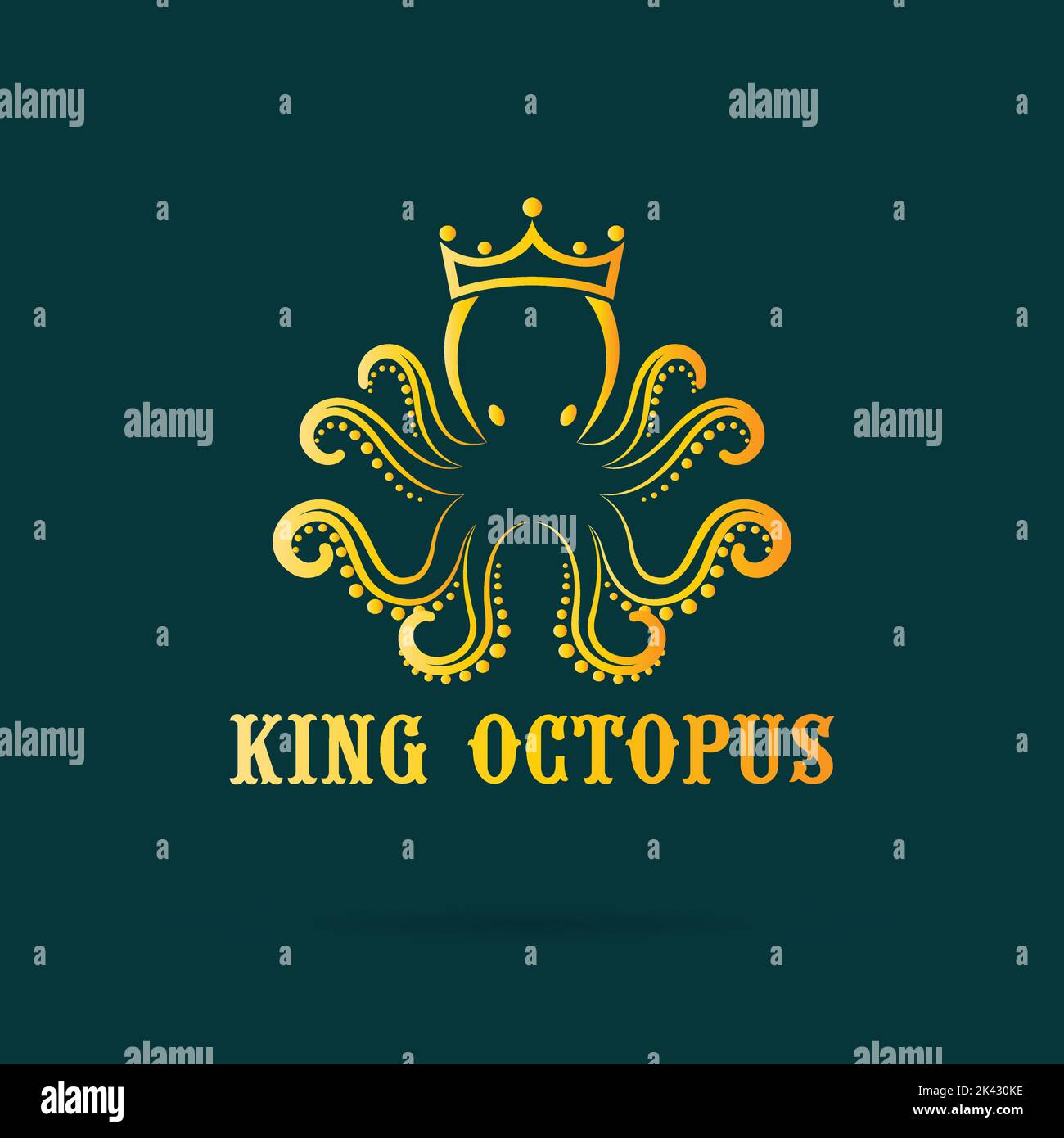 Vektor eines Kraken Tragen Sie eine Krone auf dunkelblauem Hintergrund. Meerestier. King Oktopus-Logo oder -Symbol. Leicht bearbeitbare Vektorgrafik in Ebenen. Stock Vektor