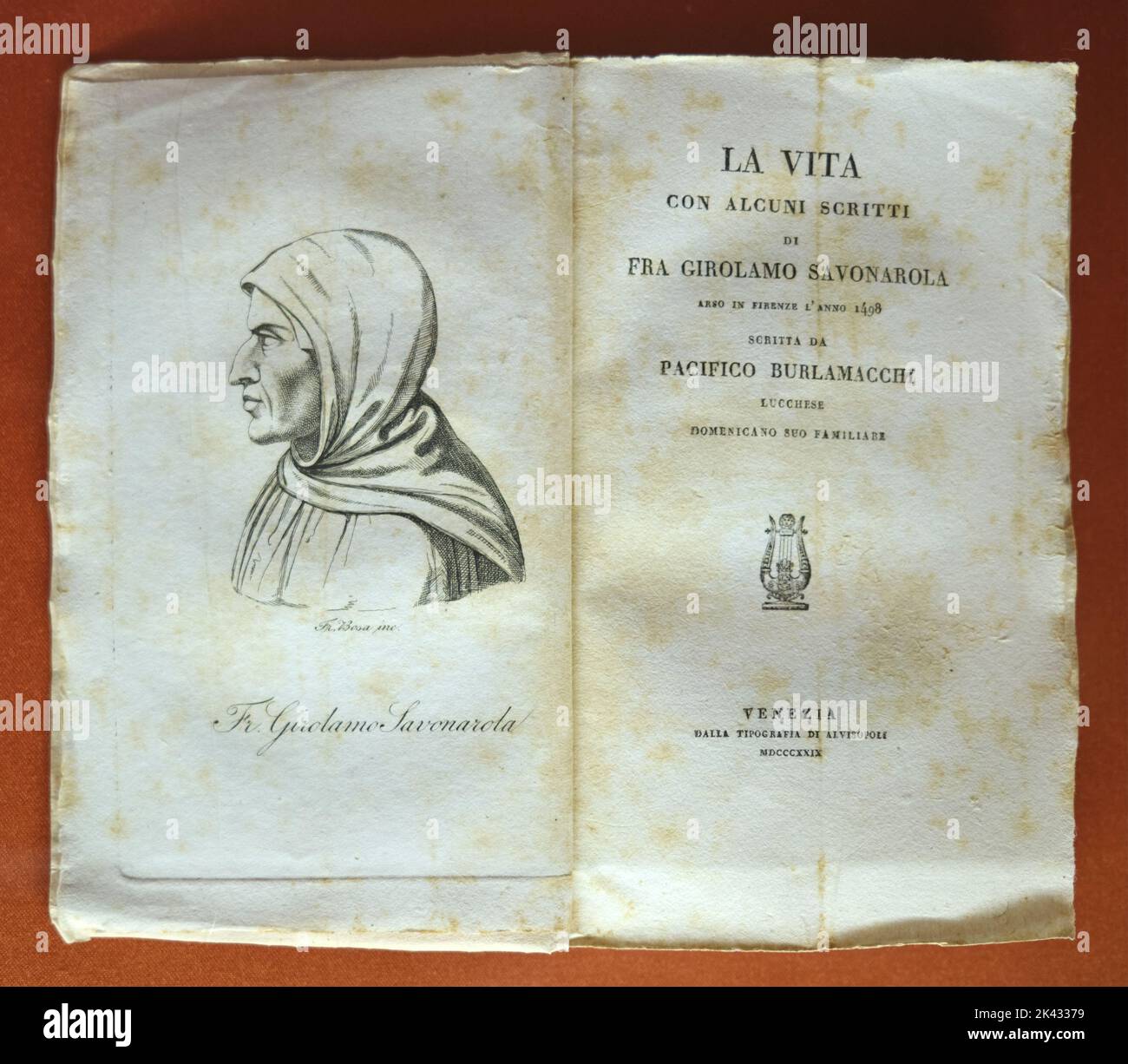 Buch der Savonarols, die in der Bibliothek des San Marco Museums in Florenz, Italien, schreiben Stockfoto