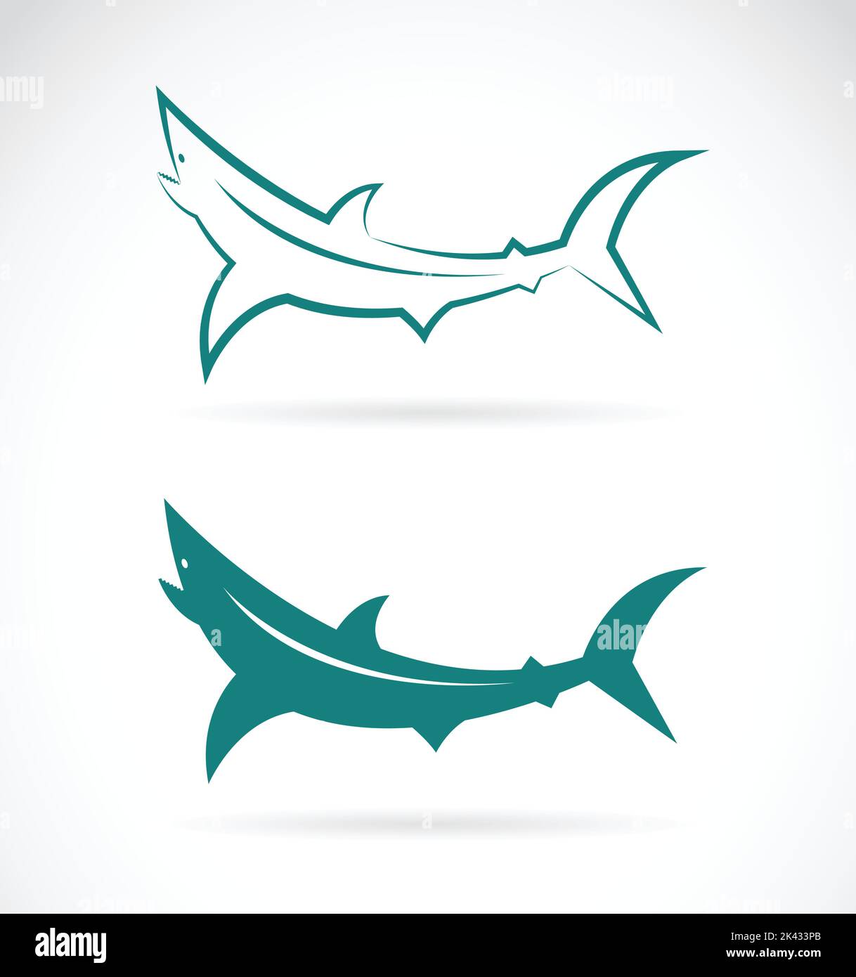 Vektorbilder von Haien auf weißem Hintergrund. Leicht editierbare Vektorgrafik mit Ebenen. Wilde Tiere. Stock Vektor