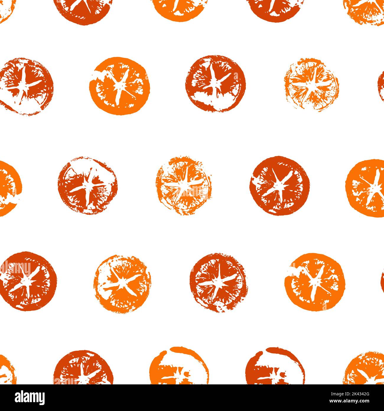 Das nahtlose Muster aus orangefarbenen Scheiben ist modern. Handgezeichnete Vektordarstellung von Zitrusfrüchten in Orange und Blau mit einer Struktur aus Cutaway-Struktur Stock Vektor