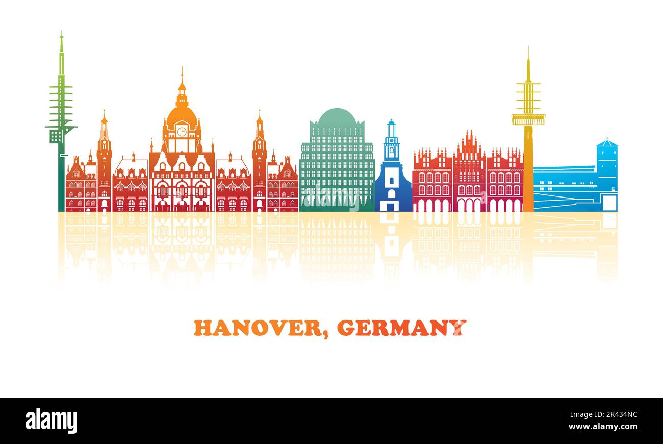 Kolorvolles Skyline Panorama der Stadt Hannover, Deutschland - Vektorgrafik Stock Vektor