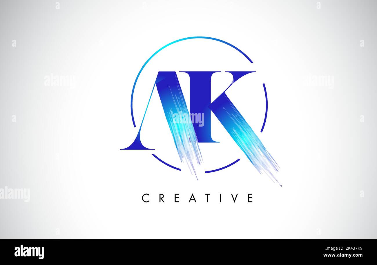 AK-Pinselsträgel mit Buchstabendesign. Blaue Lacklogo-Symbol mit elegantem Kreisvektor-Design. Stock Vektor