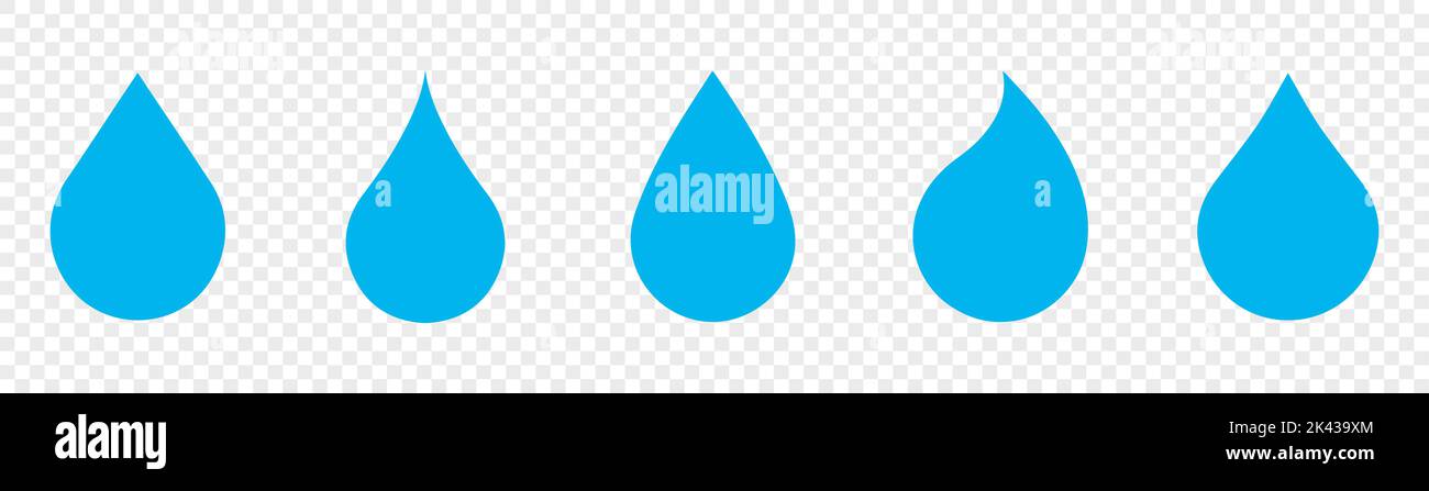 Blaue Wassertropfenform. Satz von Wassertropfen isoliert auf transparentem Hintergrund Stock Vektor