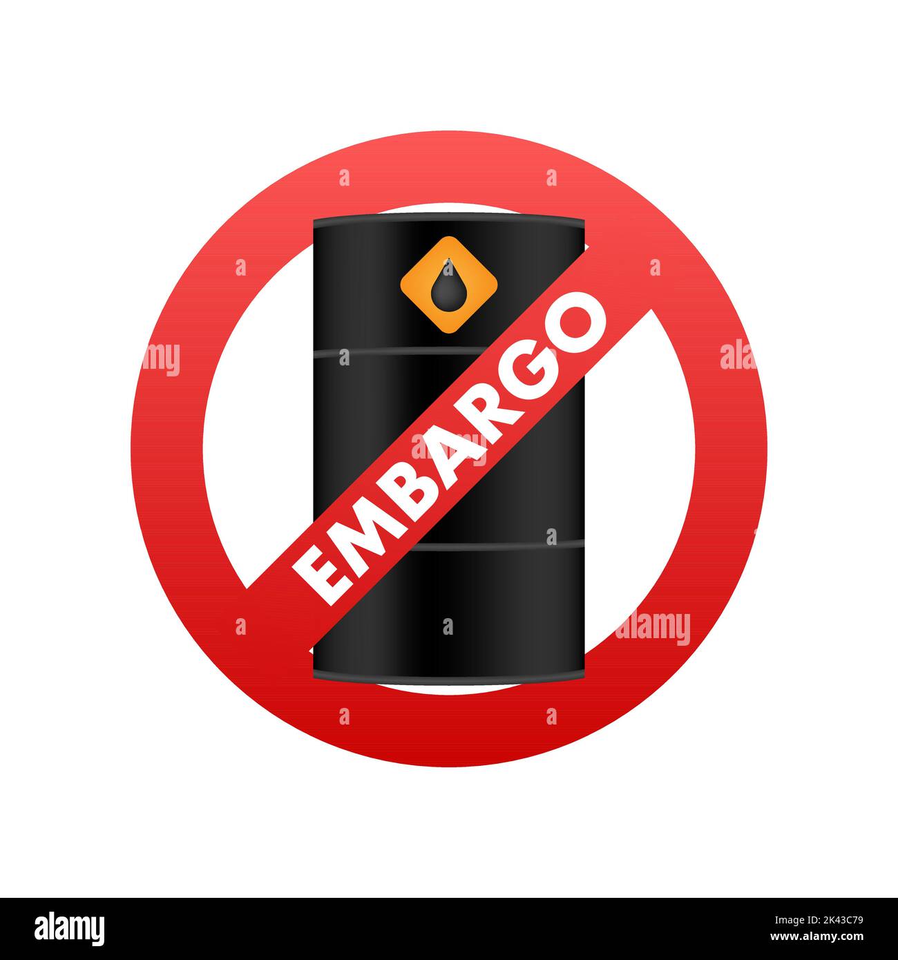 Ölembargo-Verbot-Zeichen. Importverbot für Öl und Gas. Wirtschaftskriege. Vektorgrafik. Stock Vektor