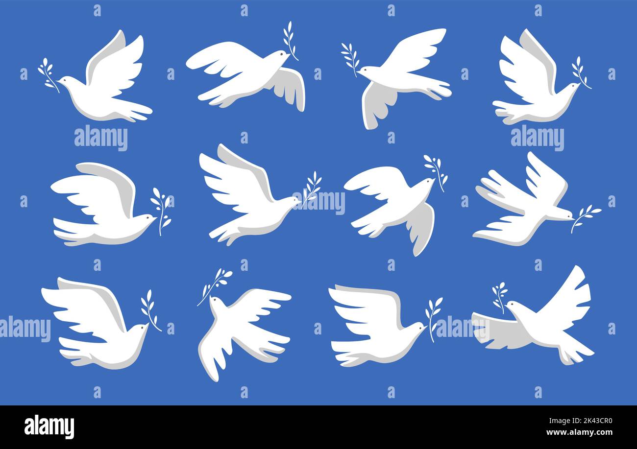 Friedenstaube mit Olivenzweig-Symbol. Vogel und Zweig Symbol für Frieden und Freiheit. Symbol für fliegende Taube. Vektorgrafik Stock Vektor
