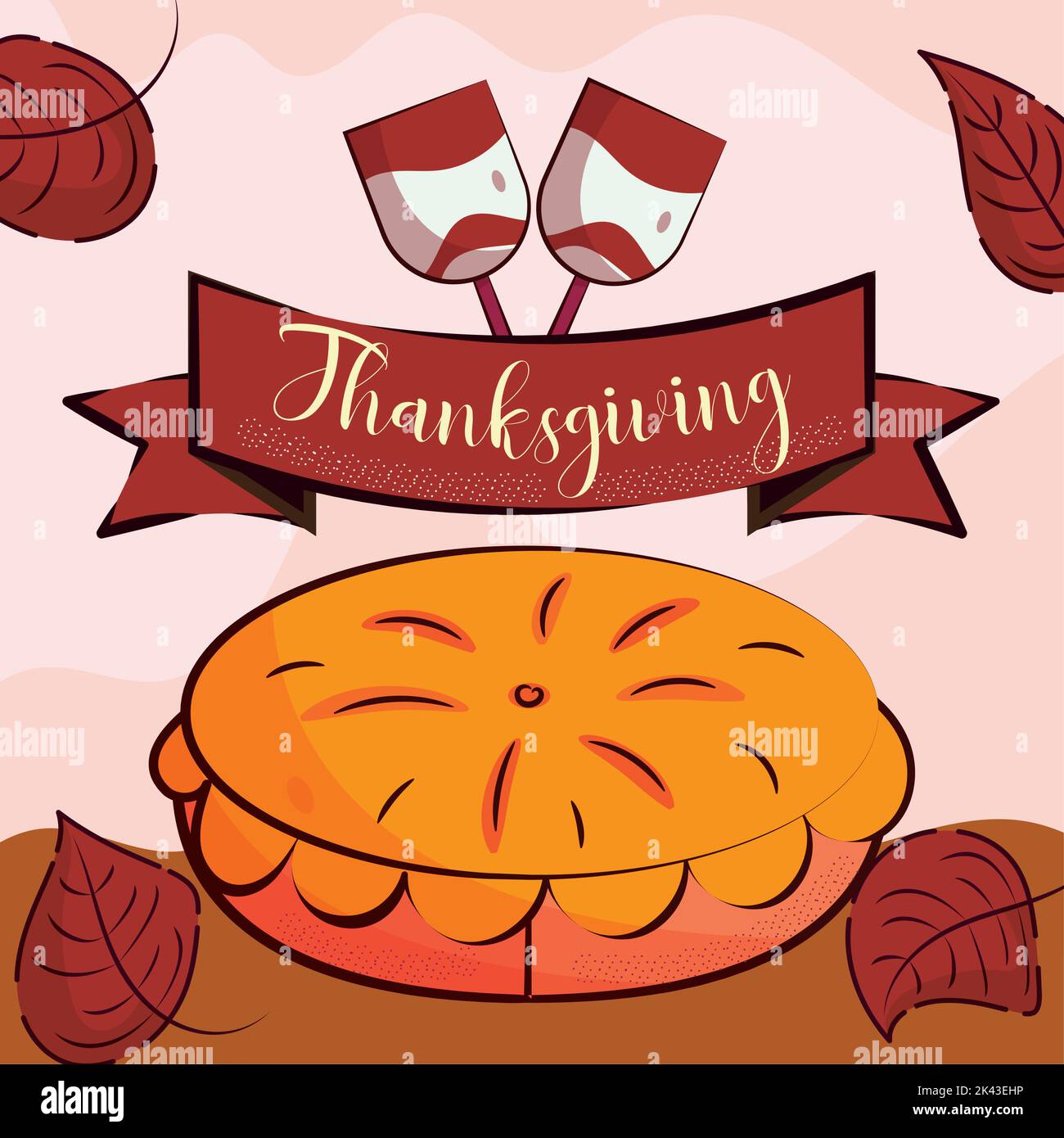 Farbiges Happy Thanksgiving Day Poster mit Herbstkuchen Vector Stock Vektor