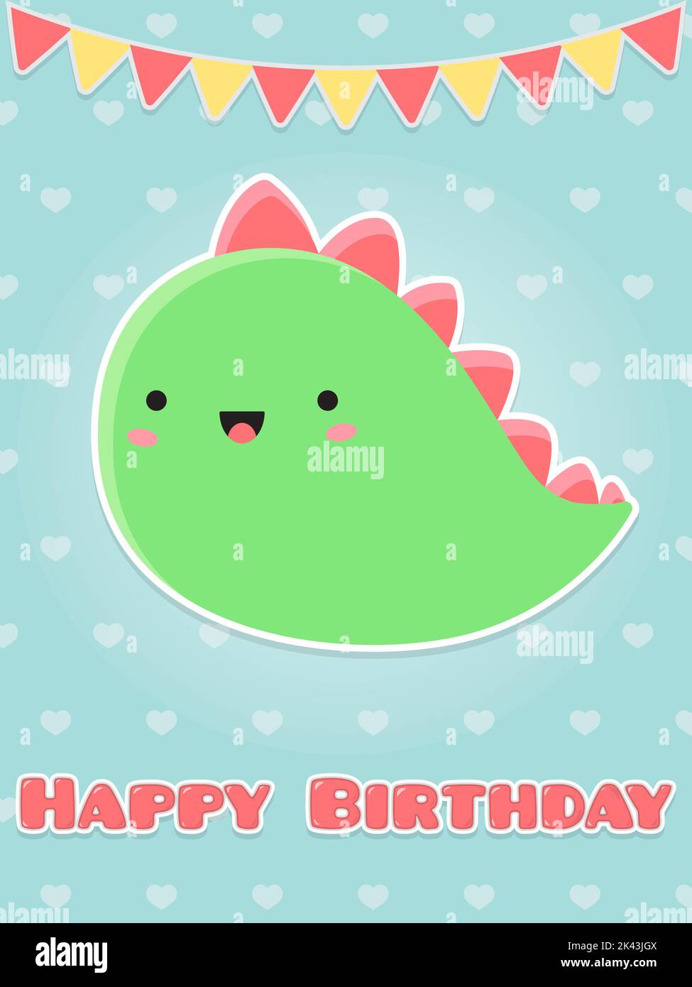 Grußkarte Alles Gute zum Geburtstag. Niedliche glücklich Dinosaurier. Cartoon flache Vektor-Illustration. Stock Vektor