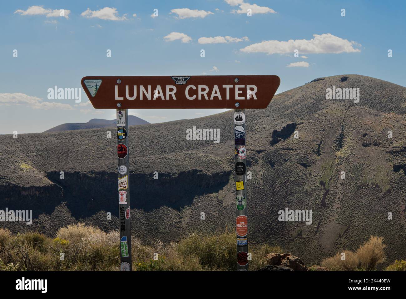 Schild für den Mondkrater für vulkanischen Konon im Extinkt Stockfoto