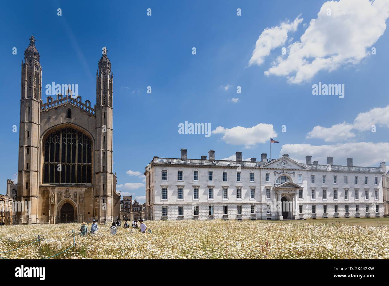 Kings College Chapel, mit blühenden Wildblumen im Sommer, Cambridge, Großbritannien. 22/6/22 Stockfoto