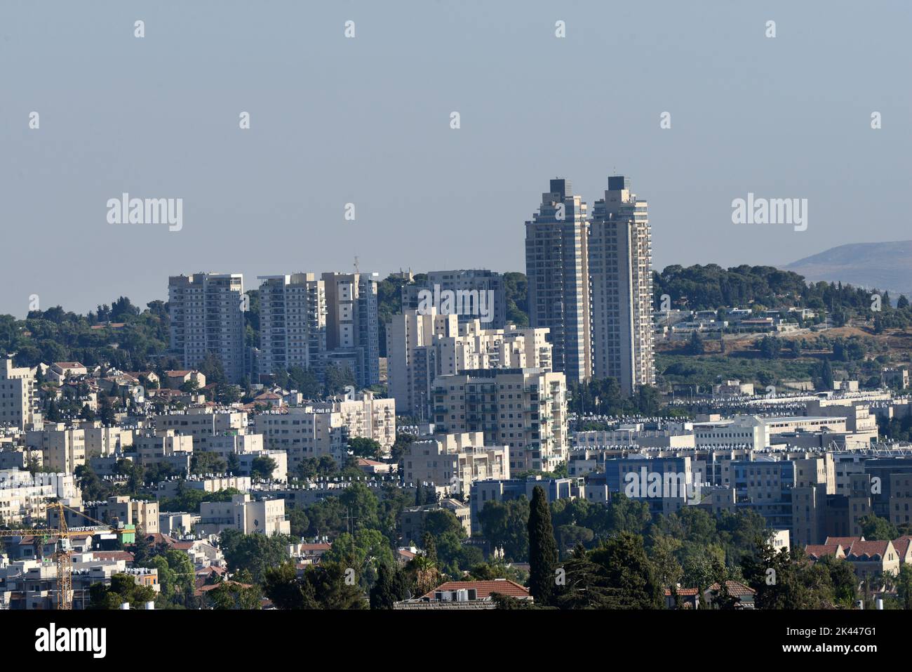 Ein Blick auf neue jüdische Viertel im Südosten Jerusalems. Stockfoto