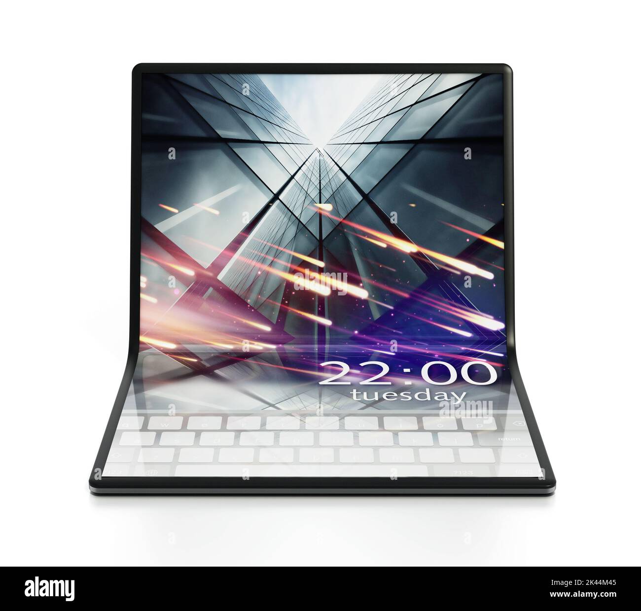 Faltbarer Tablet-Computer auf weißem Hintergrund isoliert. 3D Abbildung. Stockfoto