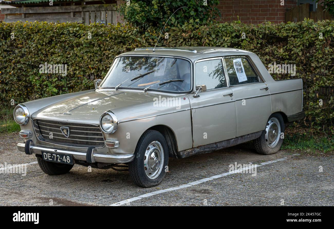 Amsterdam, Niederlande, 29.09.2022, Seitenansicht des Oldtimer Peugeot 404 von 1968 in beige Stockfoto