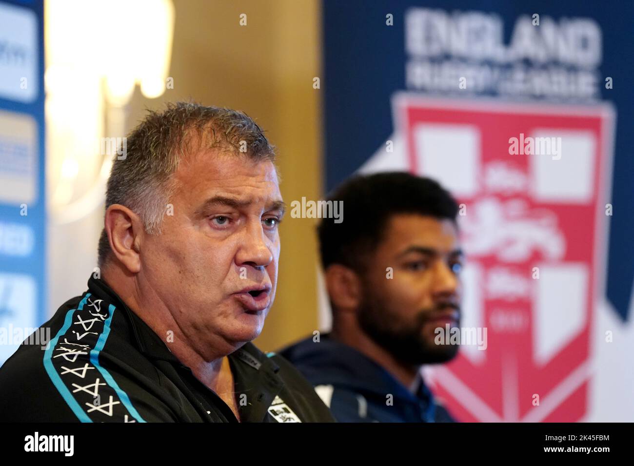 England-Cheftrainer Shaun schwelte während einer Pressekonferenz im Worsley Park Marriott Hotel and Country Club. Bilddatum: Freitag, 30. September 2022. Stockfoto