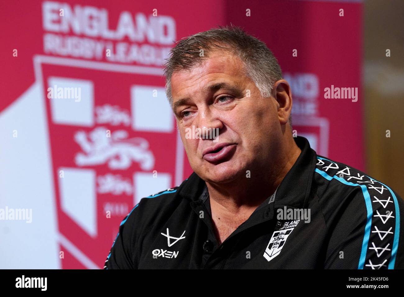 England-Cheftrainer Shaun schwelte während einer Pressekonferenz im Worsley Park Marriott Hotel and Country Club. Bilddatum: Freitag, 30. September 2022. Stockfoto
