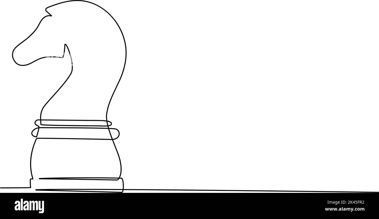Fortlaufende eine-Linie-Zeichnung des Schachfiguren-Pferdes. Vektorgrafik Stock Vektor