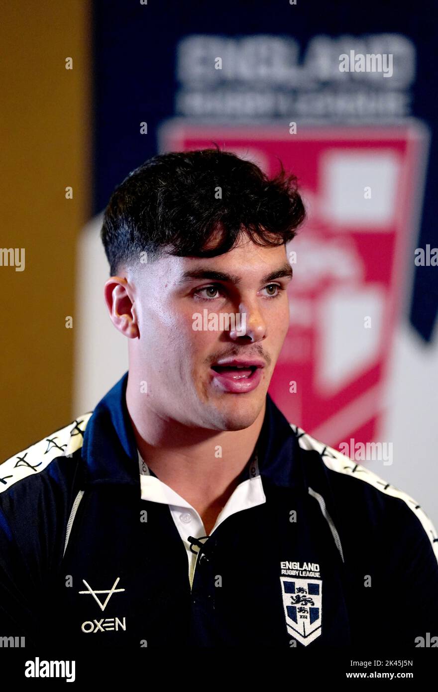 Herbie Farnworth aus England während einer Pressekonferenz im Worsley Park Marriott Hotel and Country Club. Bilddatum: Freitag, 30. September 2022. Stockfoto
