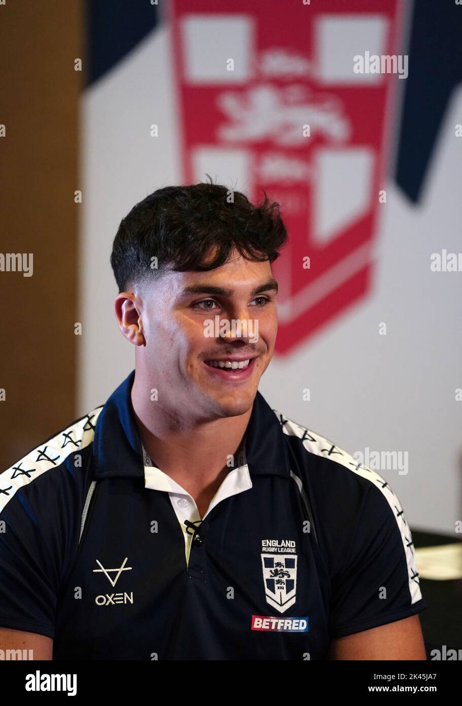 Herbie Farnworth aus England während einer Pressekonferenz im Worsley Park Marriott Hotel and Country Club. Bilddatum: Freitag, 30. September 2022. Stockfoto
