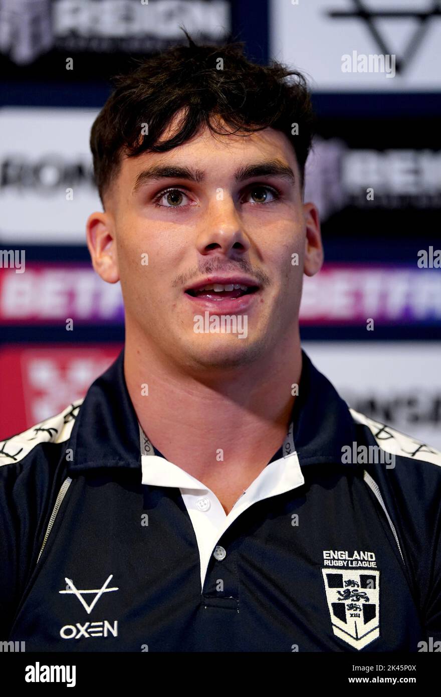 Herbie Farnworth aus England während einer Pressekonferenz im Worsley Park Marriott Hotel and Country Club. Bilddatum: Freitag, 30. September 2022. Stockfoto
