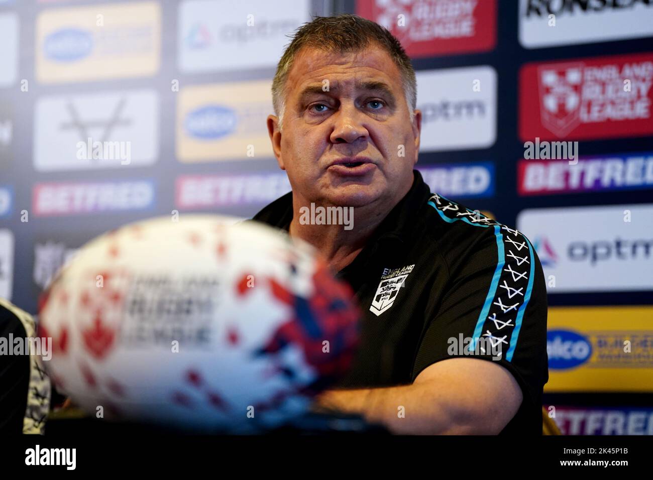 England-Cheftrainer Shaun schwelte während einer Pressekonferenz im Worsley Park Marriott Hotel and Country Club. Bilddatum: Freitag, 30. September 2022. Stockfoto