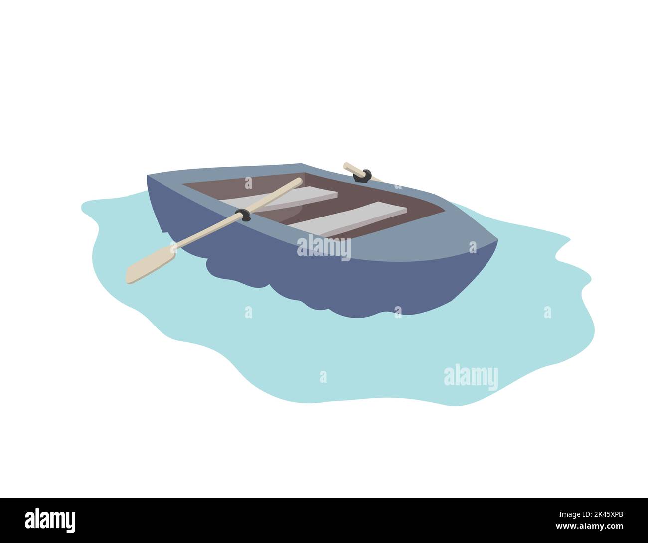 Boot auf dem Meer. Ruderboot auf dem Wasser. Einfache Vektor-Illustration. Grafik Stock Bild. Fischerboot blau Holzschiff. Stock Vektor