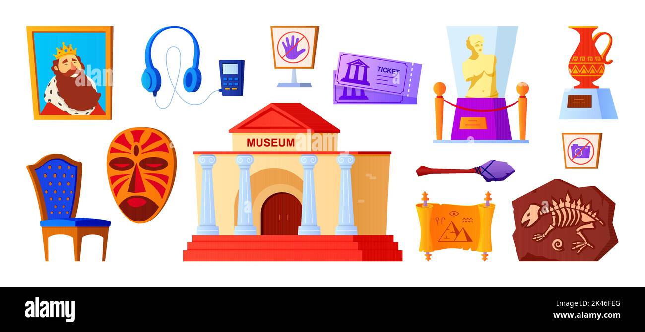 Exponate des historischen Museums - flaches Design-Stil-Illustrationsset Stock Vektor