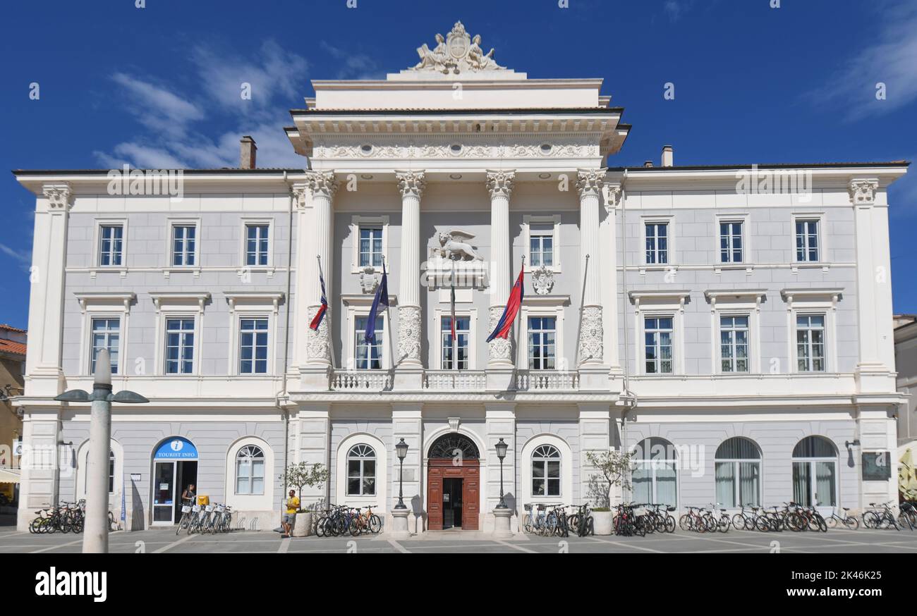 Piran: Zentraler Platz und Rathaus von Tartini, Slowenien Stockfoto