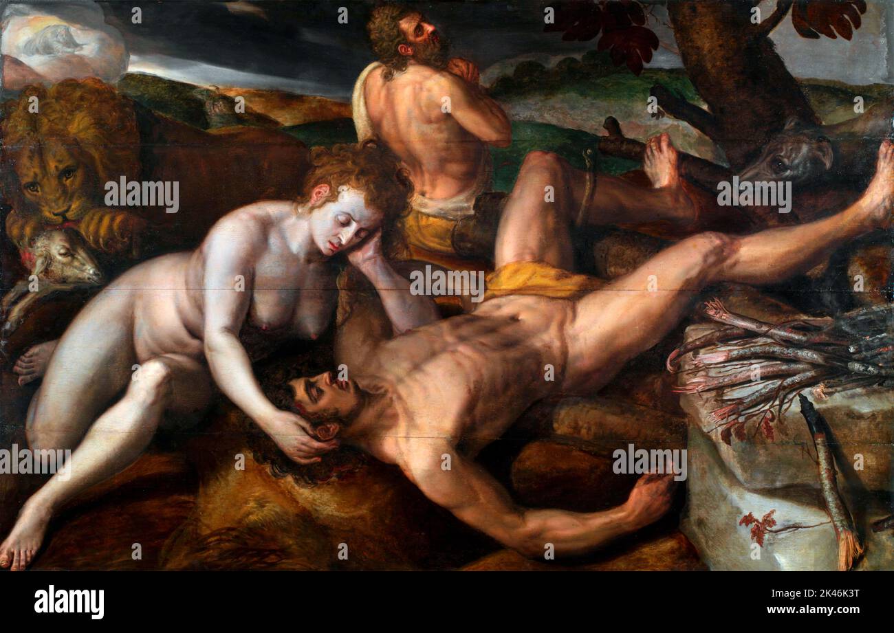 Adam und Eva beklagen den Tod Abels durch den flämischen Maler Frans Floris (1519-1570), c. 1560 Stockfoto